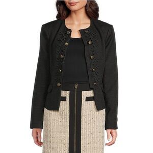 KARL LAGERFELD PARIS - Women's Open Front Embroidered Jacket Blazer - Black